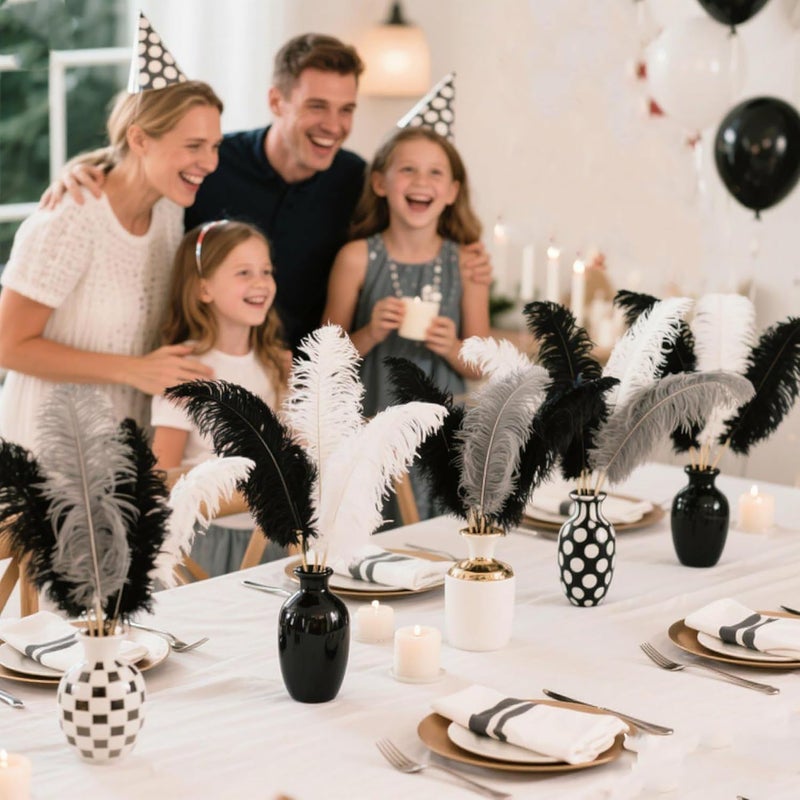 Holmgren Black White Grey Ostrich Feathers - 20pcs Making Kit 22 Inch Ostrich Feathers Bulk for Vase, Floral Arrangement, Wedding Party Centerpieces and Home Decorations - Image 2